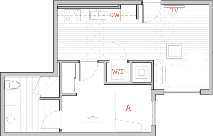 1BR/1BA – B Premium floor plan