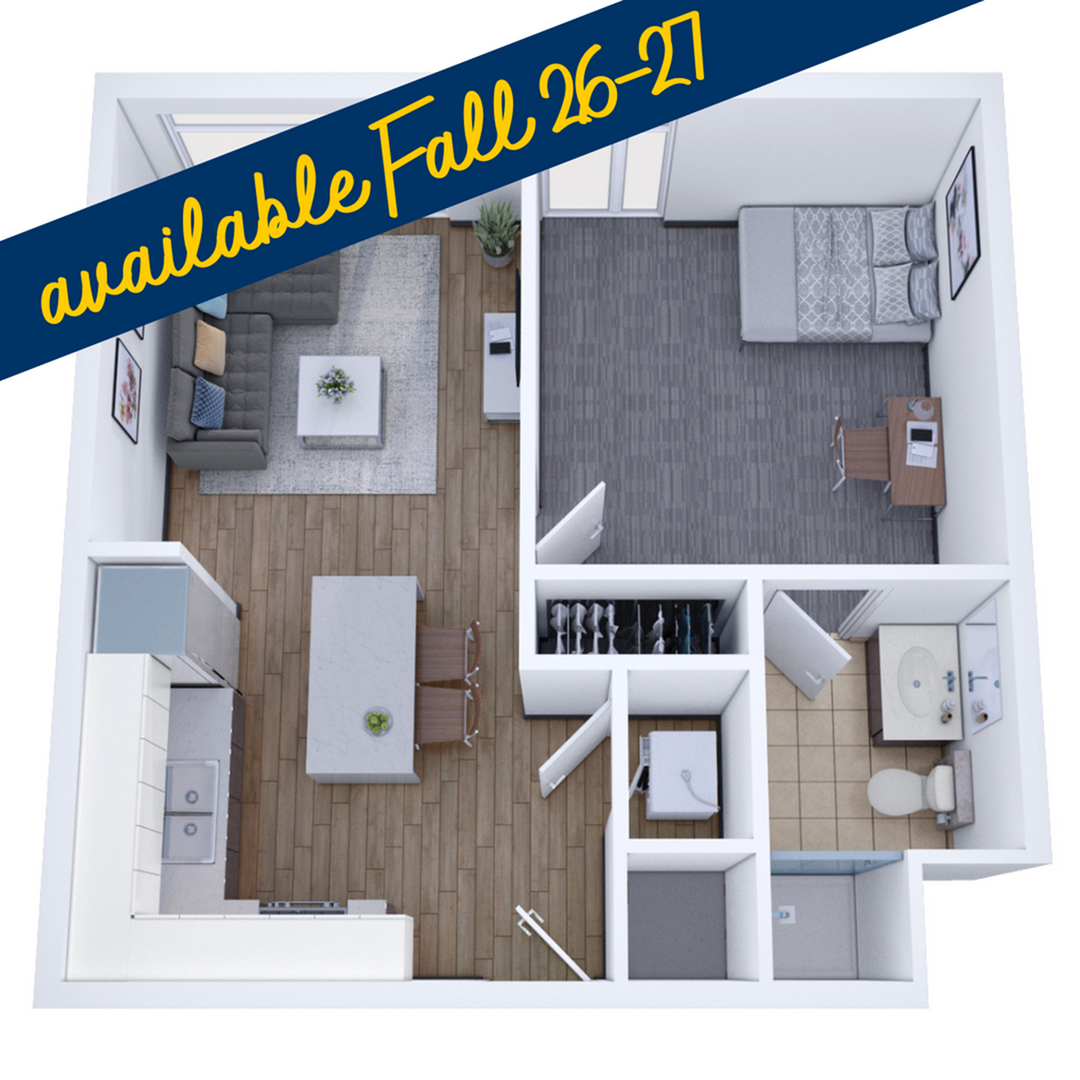 1BR/1BA – A Terrace floor plan