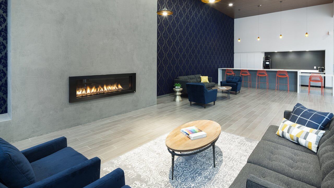 open shared space with fireplace